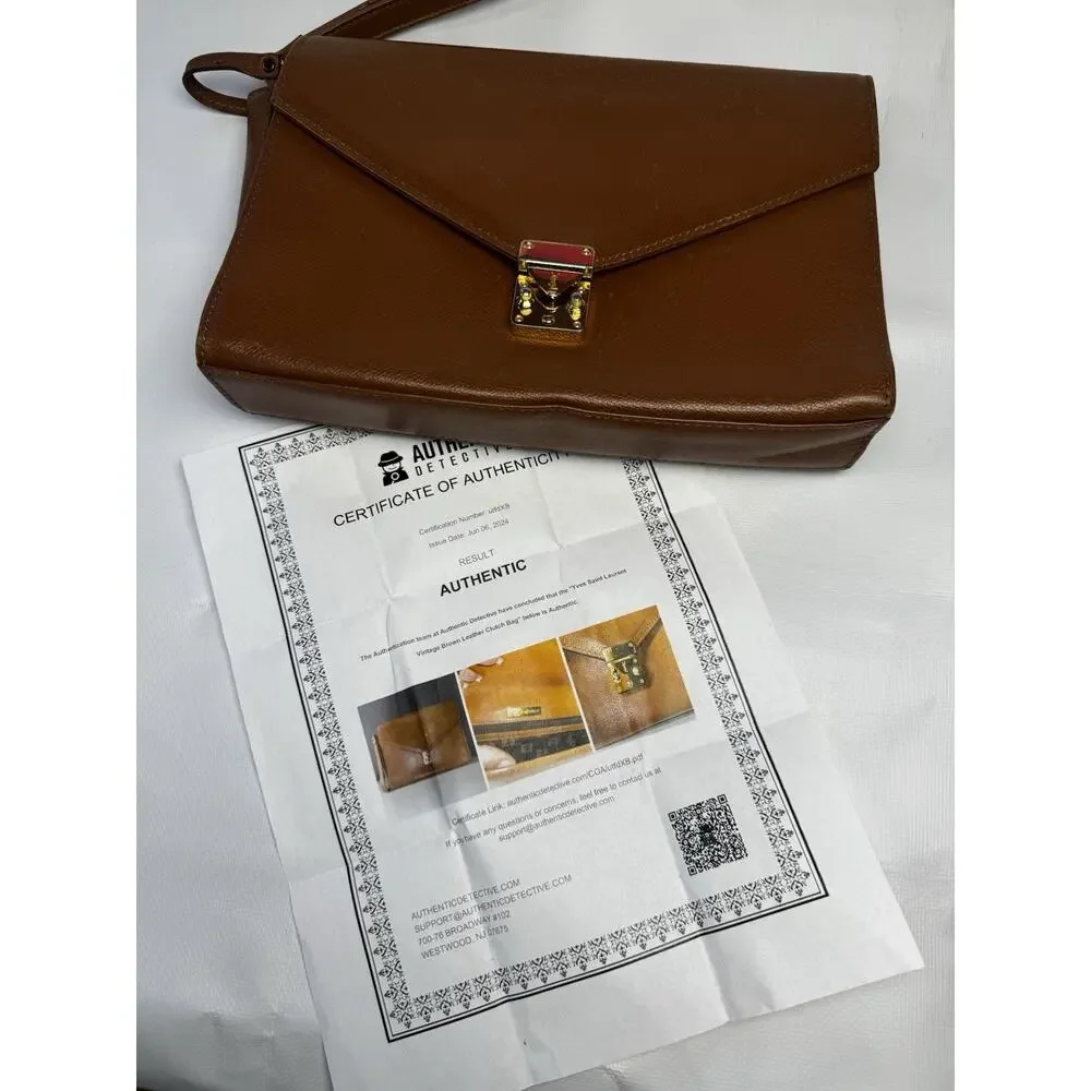 Vintage 1990s Yves Saint Laurent brown leather envelope clutch wrist strap - Picture 11 of 15